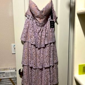 Lulu’s strapless lavender lace cocktail dress